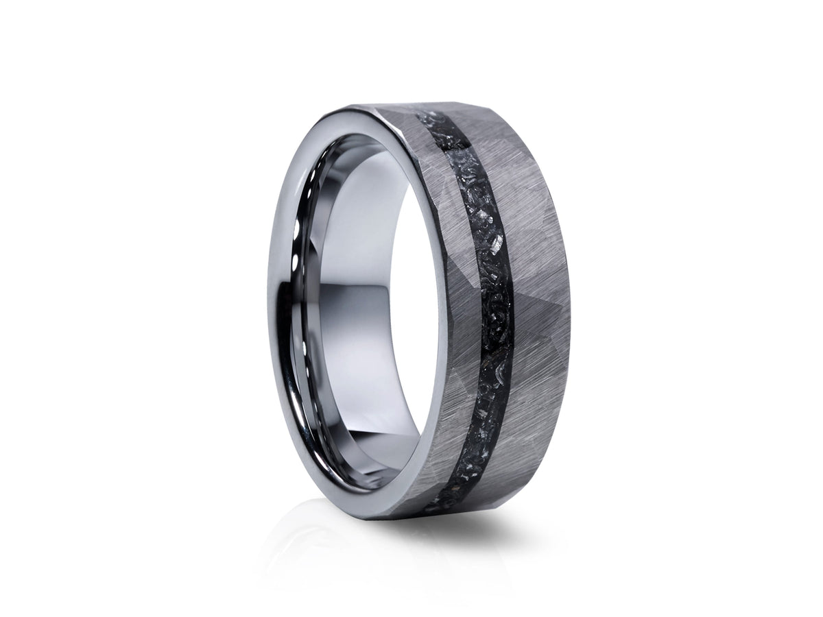 8mm Hammered Brushed with Crushed Meteorite Tungsten Ring