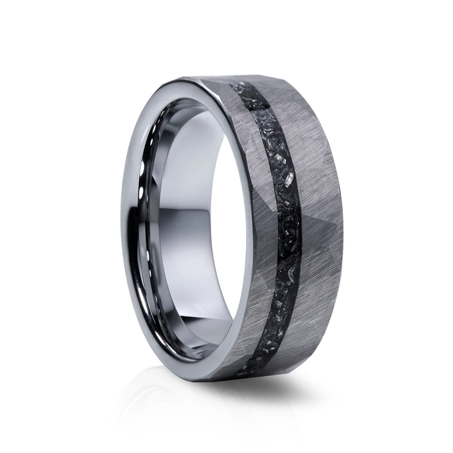 8mm Hammered Brushed with Crushed Meteorite Tungsten Ring
