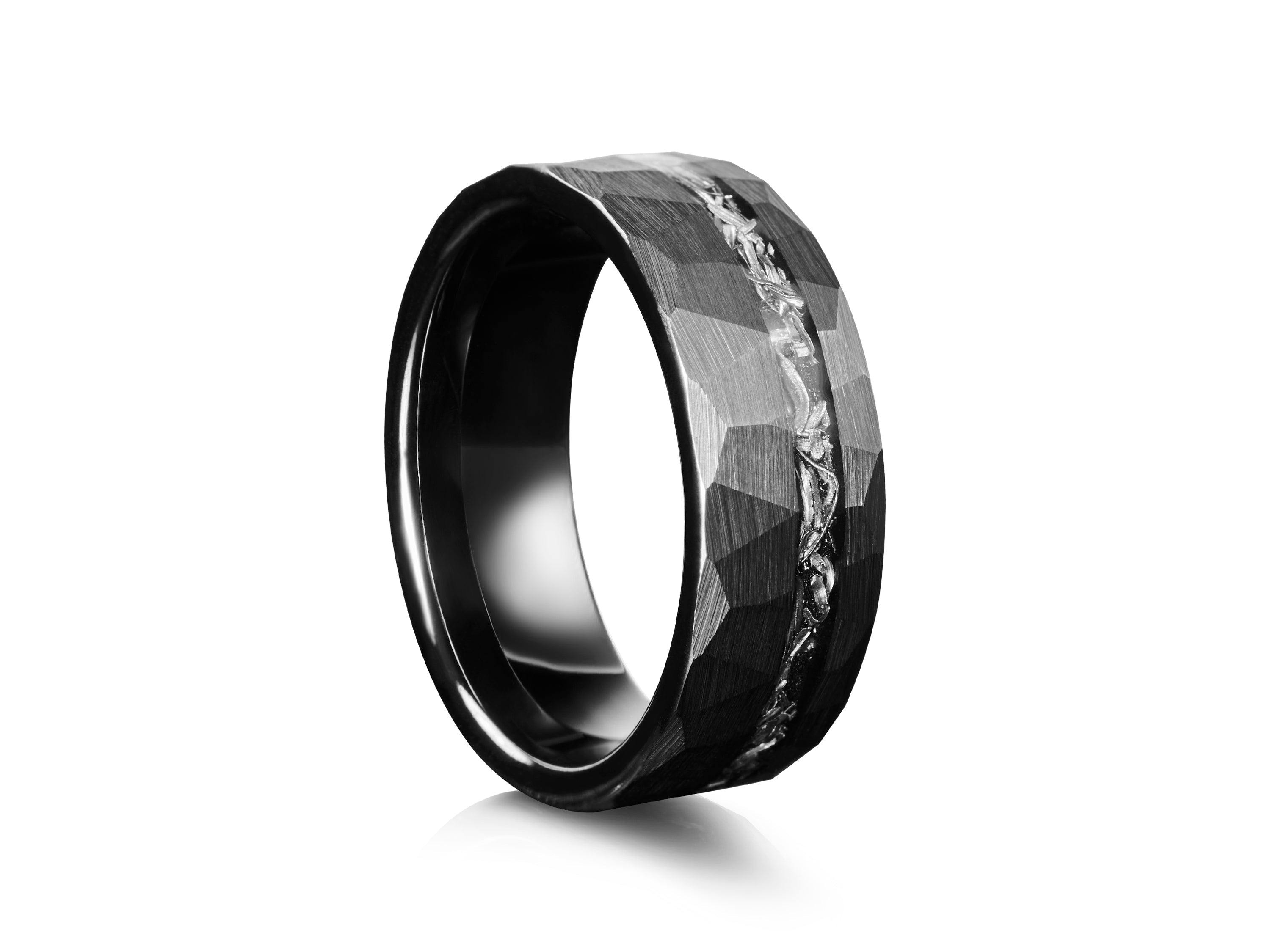 8mm Black Meteorite Tungsten Wedding Ring - UK Ring Size M