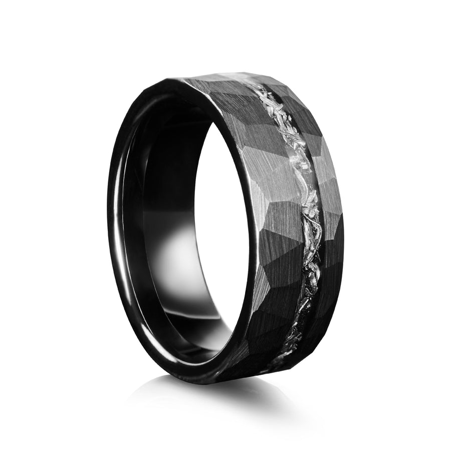 8mm Black Meteorite Tungsten Wedding Ring - UK Ring Size M