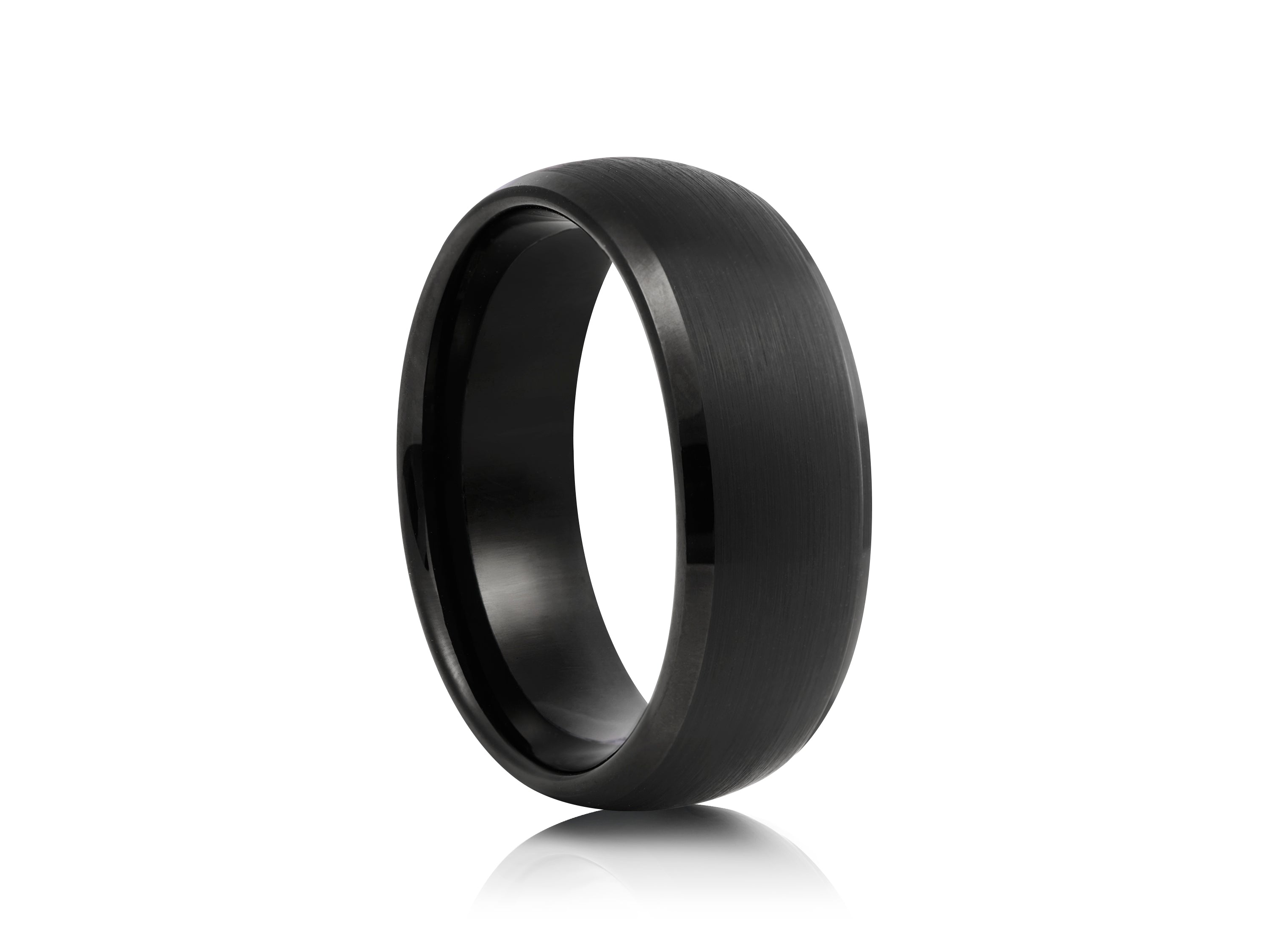 8mm Black Tungsten Ring with Polished Edges - UK Ring Size M