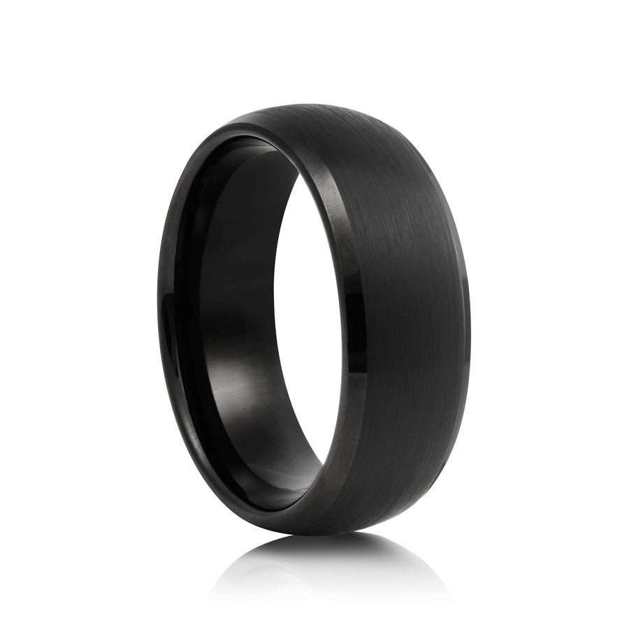 8mm Black Tungsten Ring with Polished Edges - UK Ring Size M