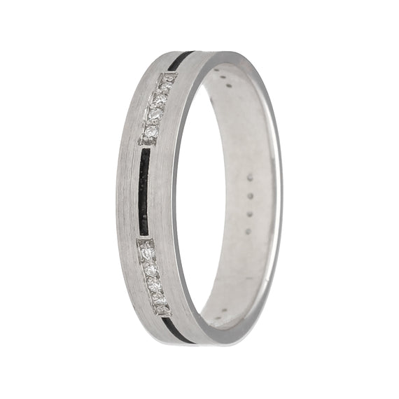 9k Gold Diamond Black Fill Wedding Band (4mm) — White Gold