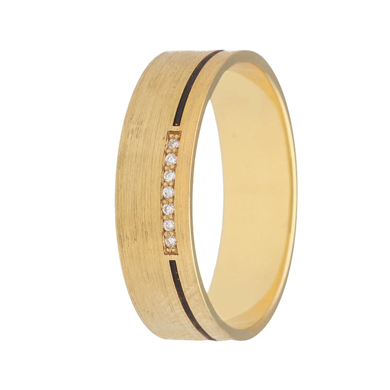 9k Gold Diamond & Black Fill Wedding Band (6mm) — Yellow Gold