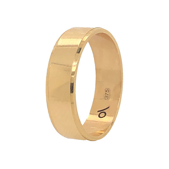 9k Gold Polished Bevelled Edge Wedding Band (6mm)