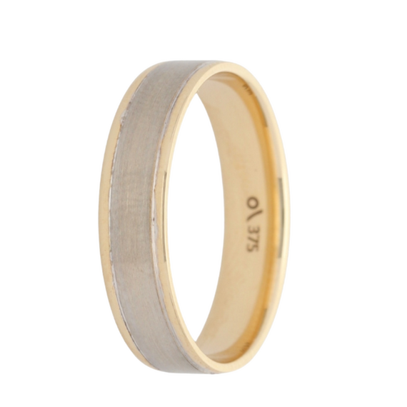 9k Gold Satin Center  & Polished Rim Wedding Band