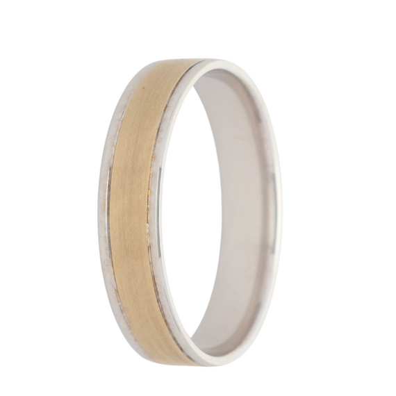 9k Gold Satin Center White Gold Polished Rim Comfort Wedding Band