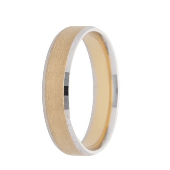 9k Gold Satin Center with White Gold Polished Rim Wedding Band