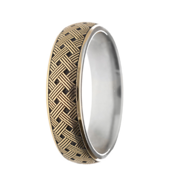9k Gold & Silver African Ring — Crosshatch (6mm)