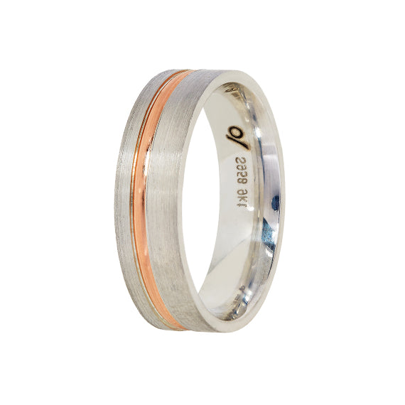 9k Gold & Silver Wedding Band — Rose Gold Inlay (6mm)