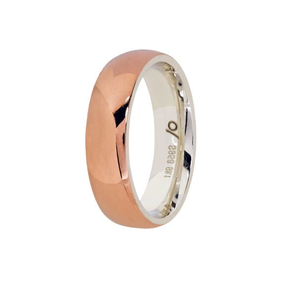 9k Rose Gold & Silver Wedding Band — Domed (6mm)
