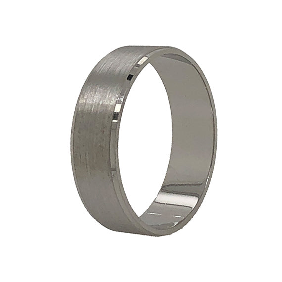 9k White Gold Bevel Edge Satin Wedding Band (6mm)