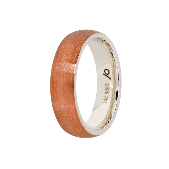 9kt Rose Gold & Silver Wedding Band — Domed Brushed (6mm)