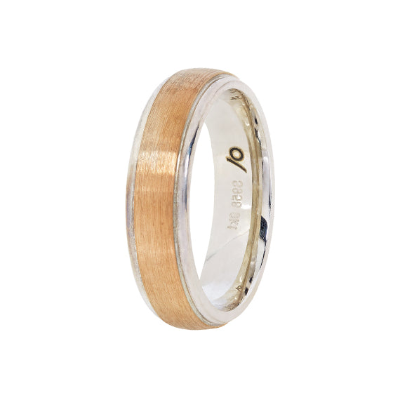 9kt Yellow Gold & Silver Domed Brush with Rim Wedding Band (6mm)