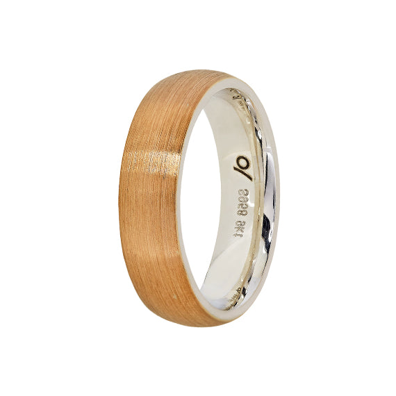 9kt Yellow Gold & Silver Wedding Band — Domed Brushed (6mm)