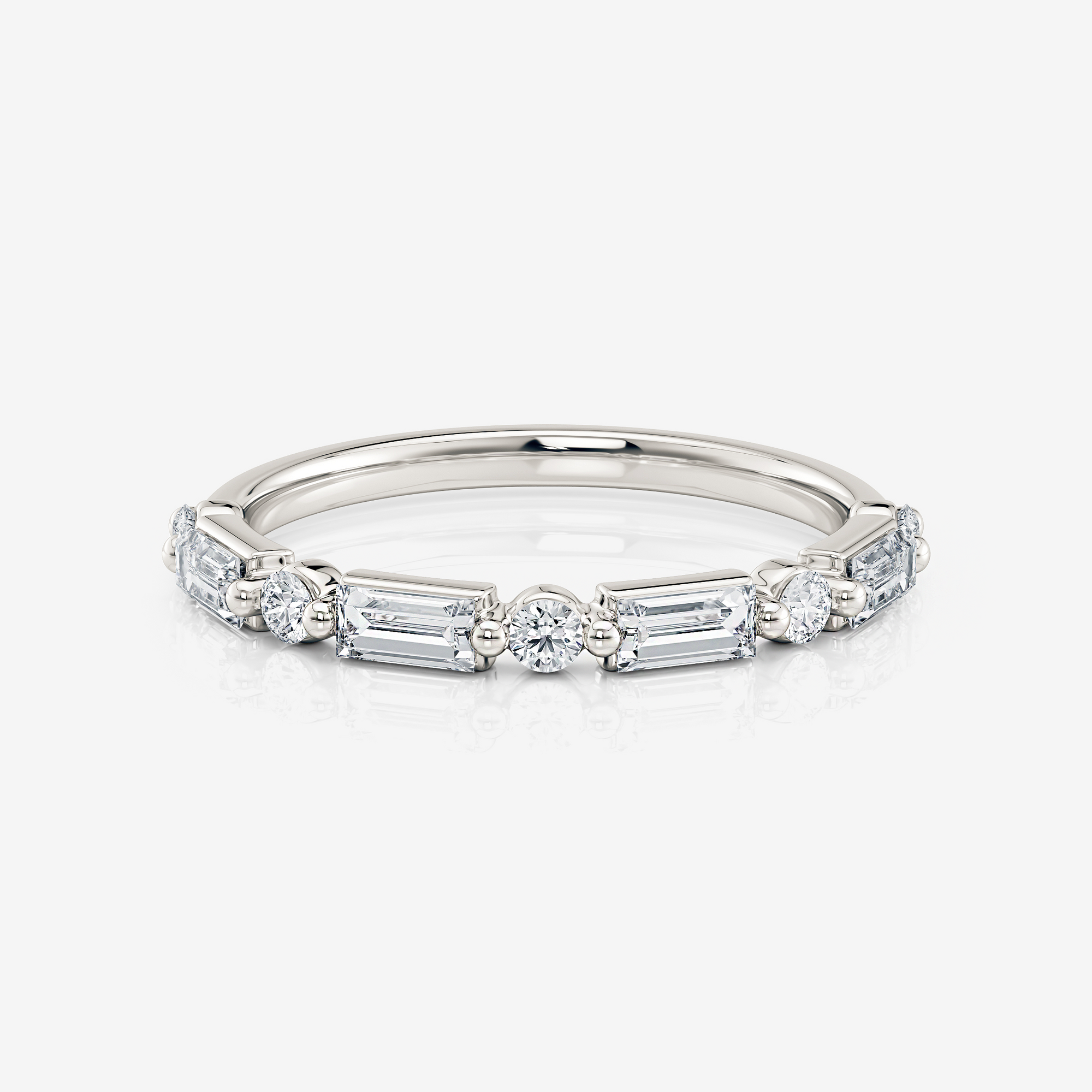 Alternating Emerald and Round Wedding Ring | Lab Diamond Wedding Rings