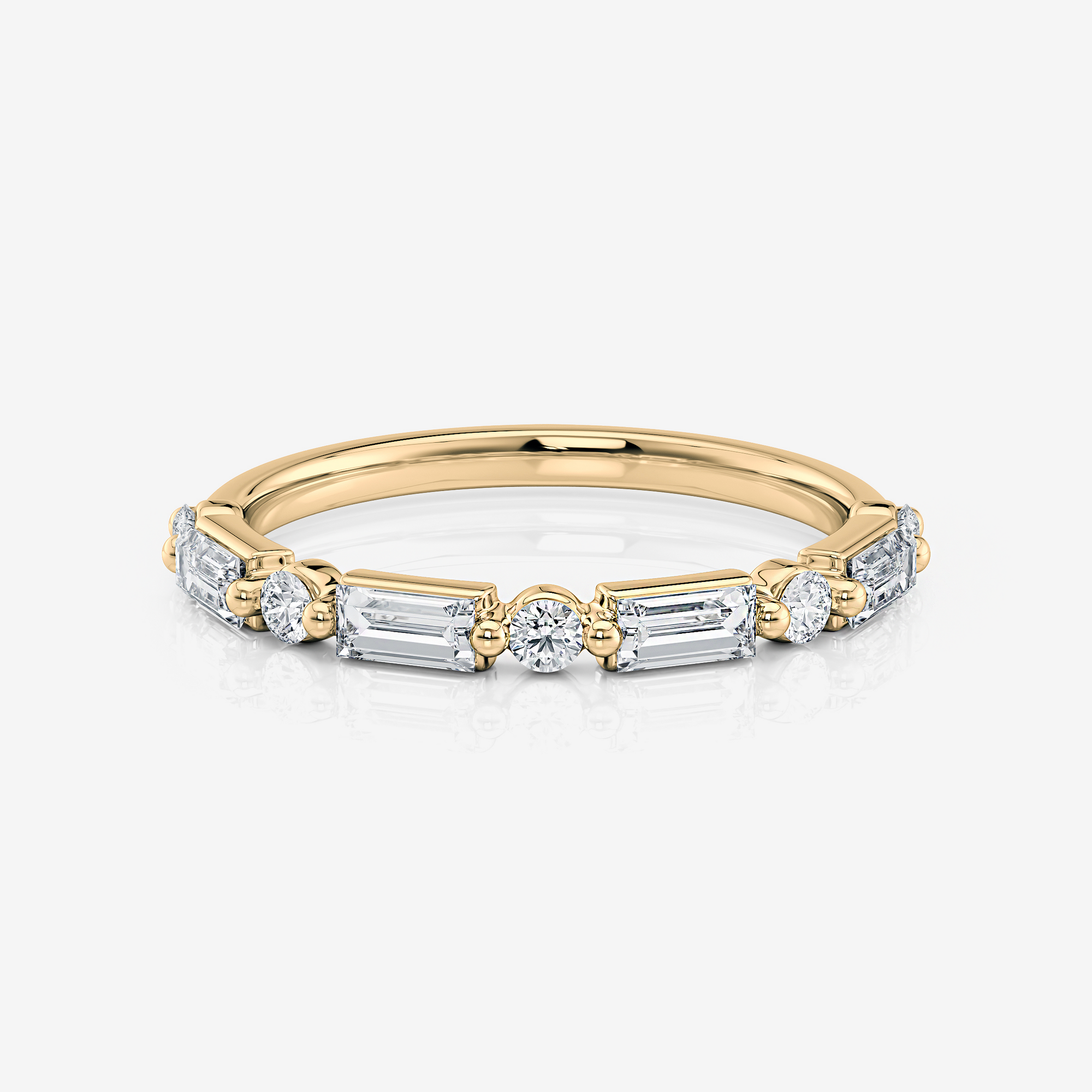 Alternating Emerald and Round Wedding Ring | Lab Diamond Wedding Rings