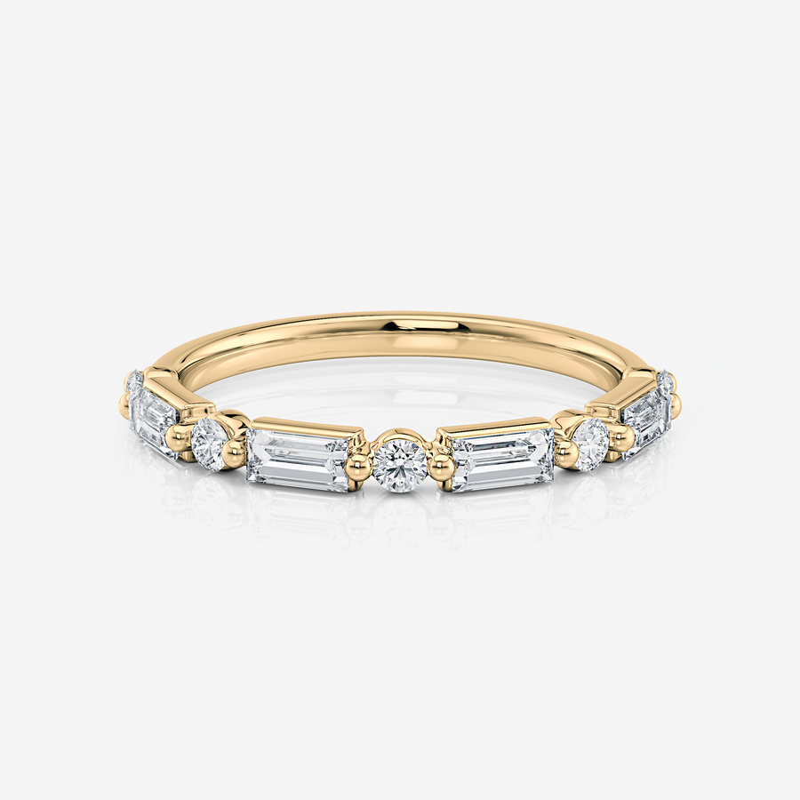 Alternating Emerald and Round Wedding Ring | Lab Diamond Wedding Rings