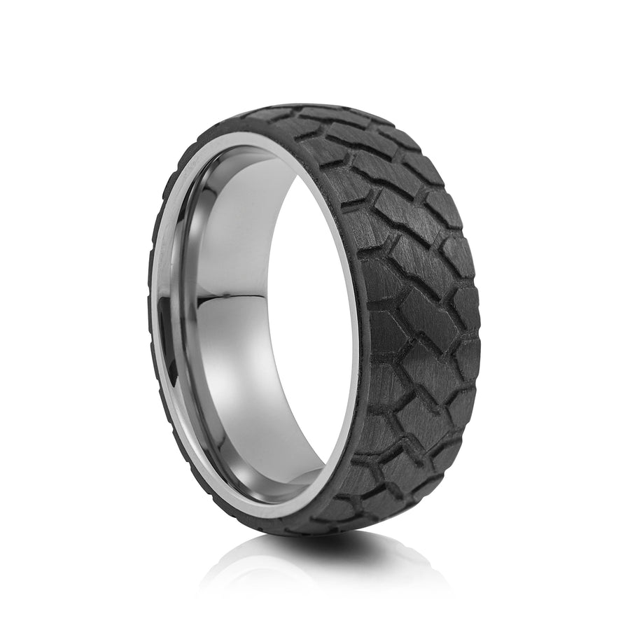 8mm Polished Tungsten Ring with Carbon Fibre Inlay - UK Ring Size M