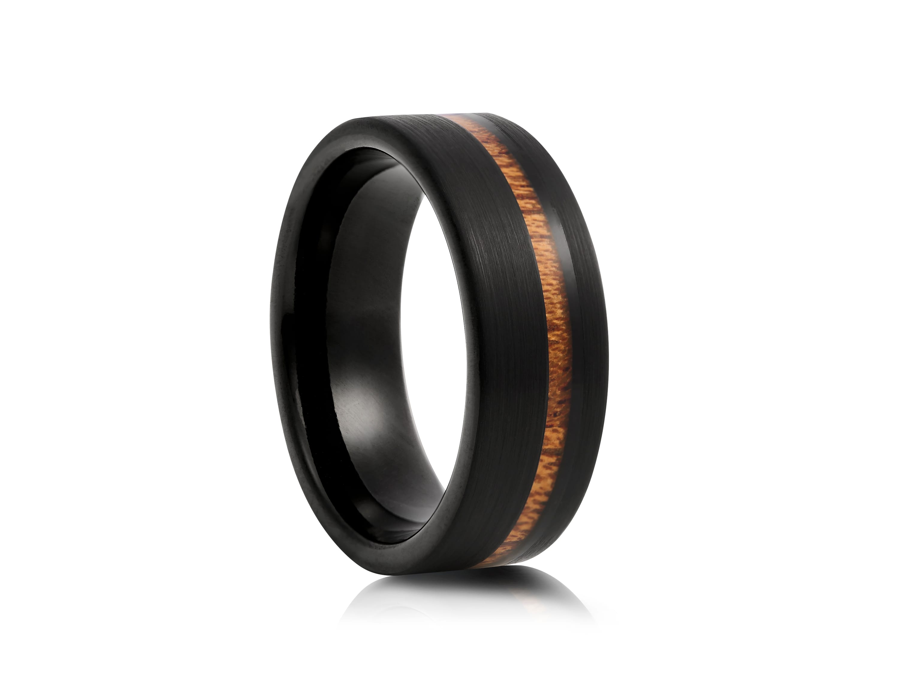 8mm Tungsten Ring Matt Black Plating with Cherry Wood Inlay