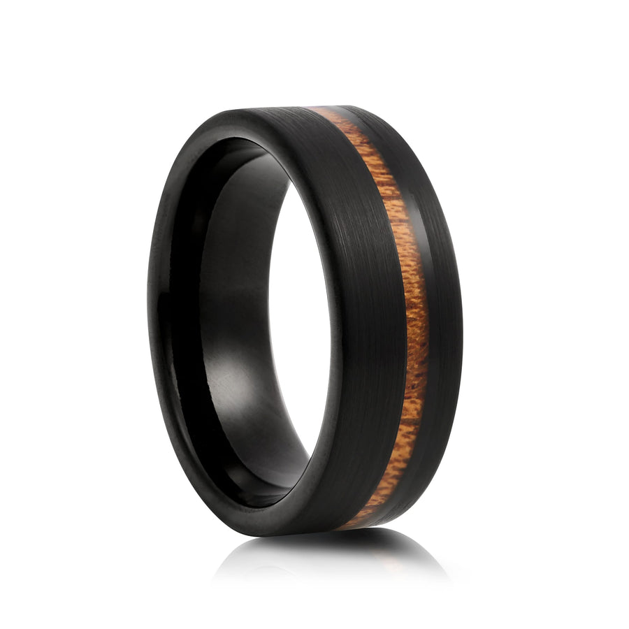 8mm Tungsten Ring Matt Black Plating with Cherry Wood Inlay