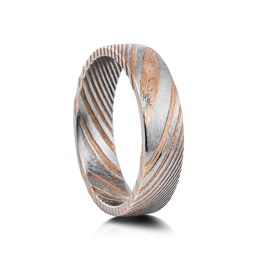 6mm Tungsten Ring with Rose Gold Inlay - UK Ring Size M