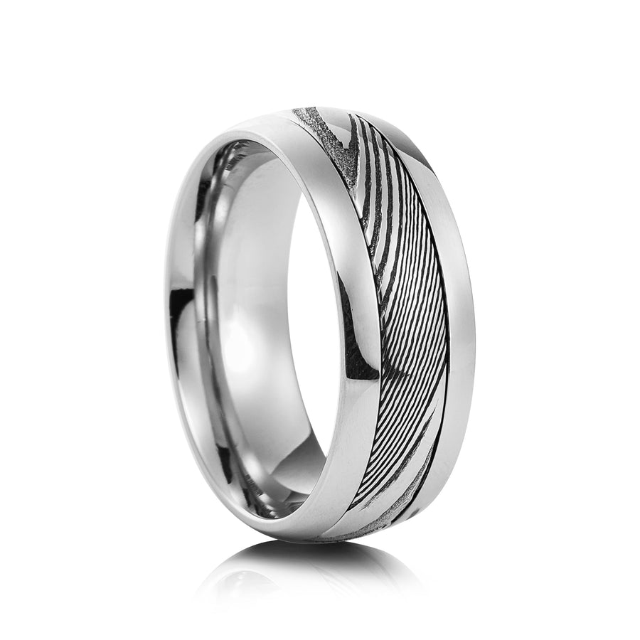 6mm Black Damascus Steel Wedding Ring - UK Ring Size M