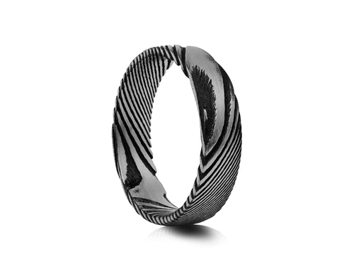 6mm Damascus Steel Ring with Gold Plating - UK Ring Size M