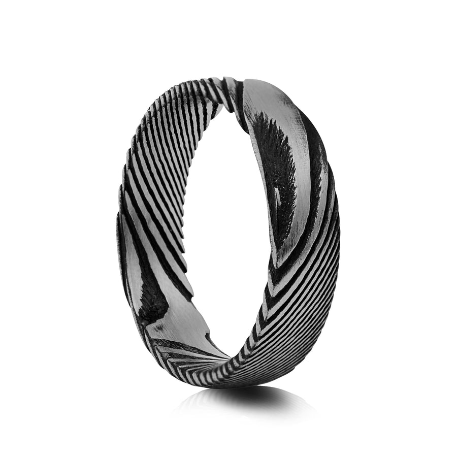 6mm Damascus Steel Ring with Gold Plating - UK Ring Size M