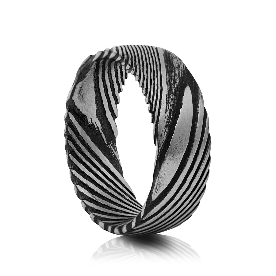 6mm Damascus Steel Wedding Ring - UK Ring Size M