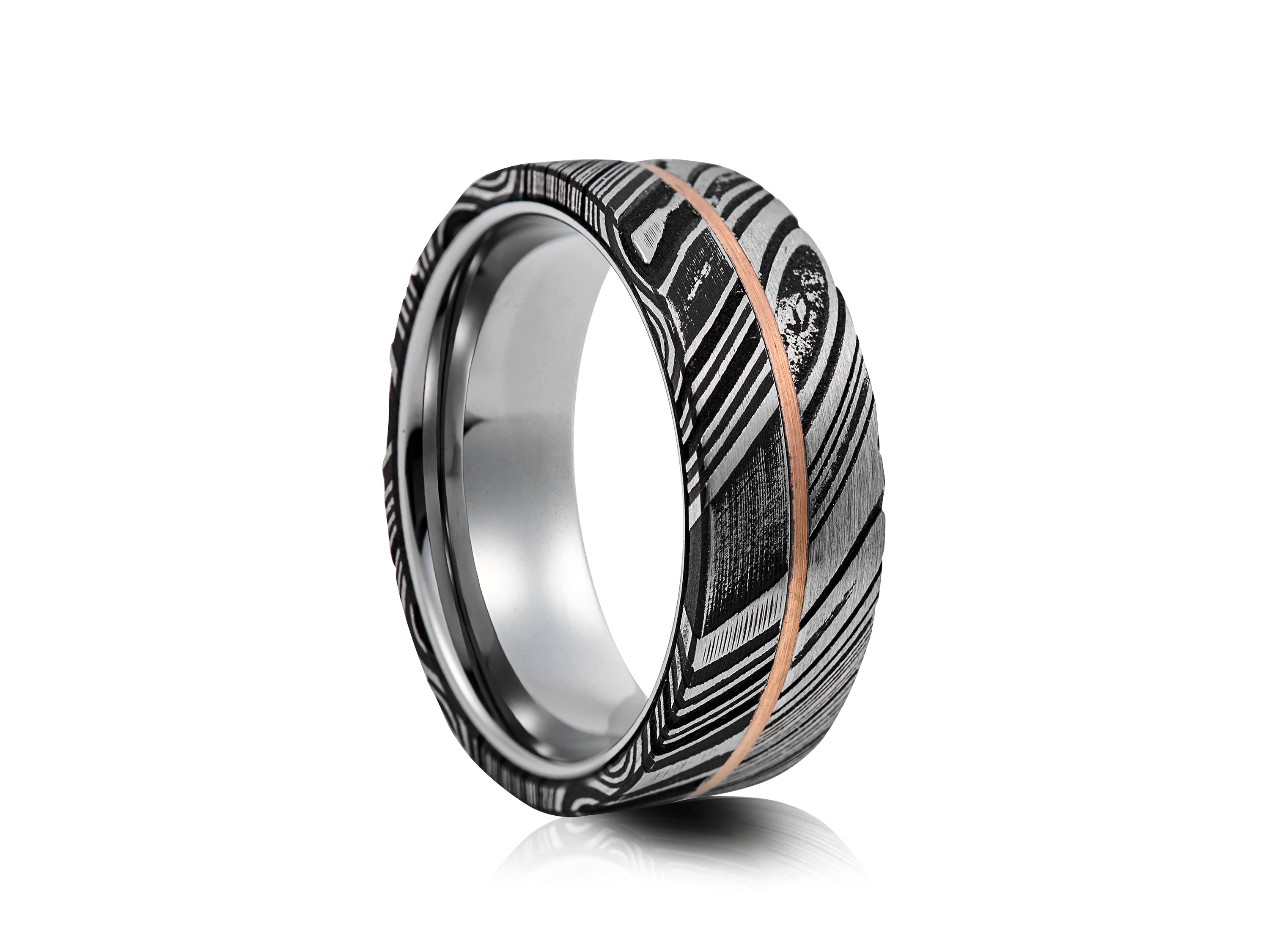 8mm Tungsten Ring with Rose Gold Inlay - UK Ring Size M