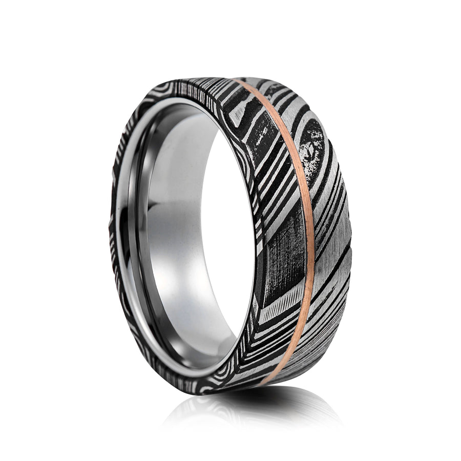8mm Tungsten Ring with Rose Gold Inlay - UK Ring Size M