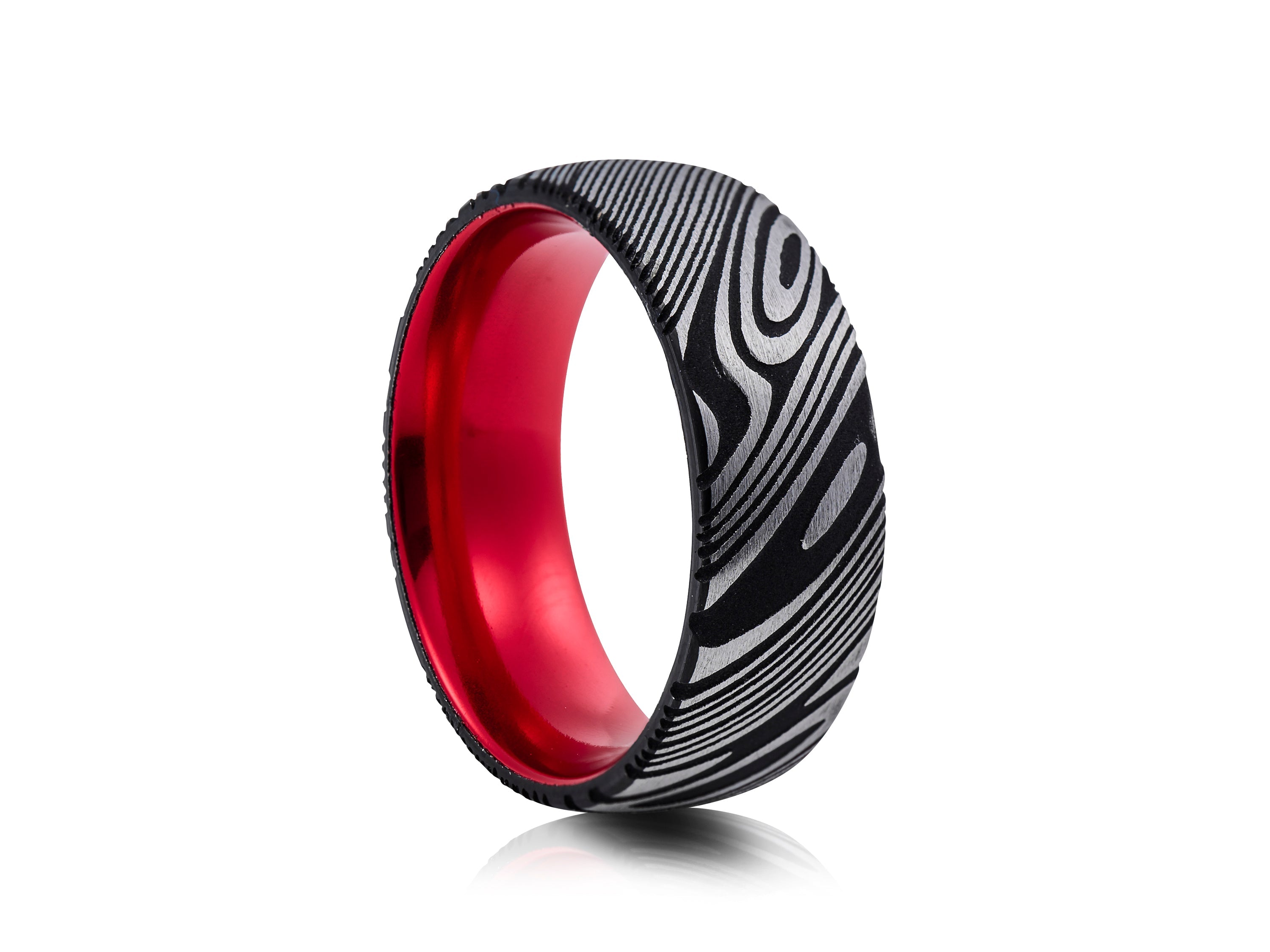 8mm Black Damascus Steel Wedding Ring - UK Ring Size M