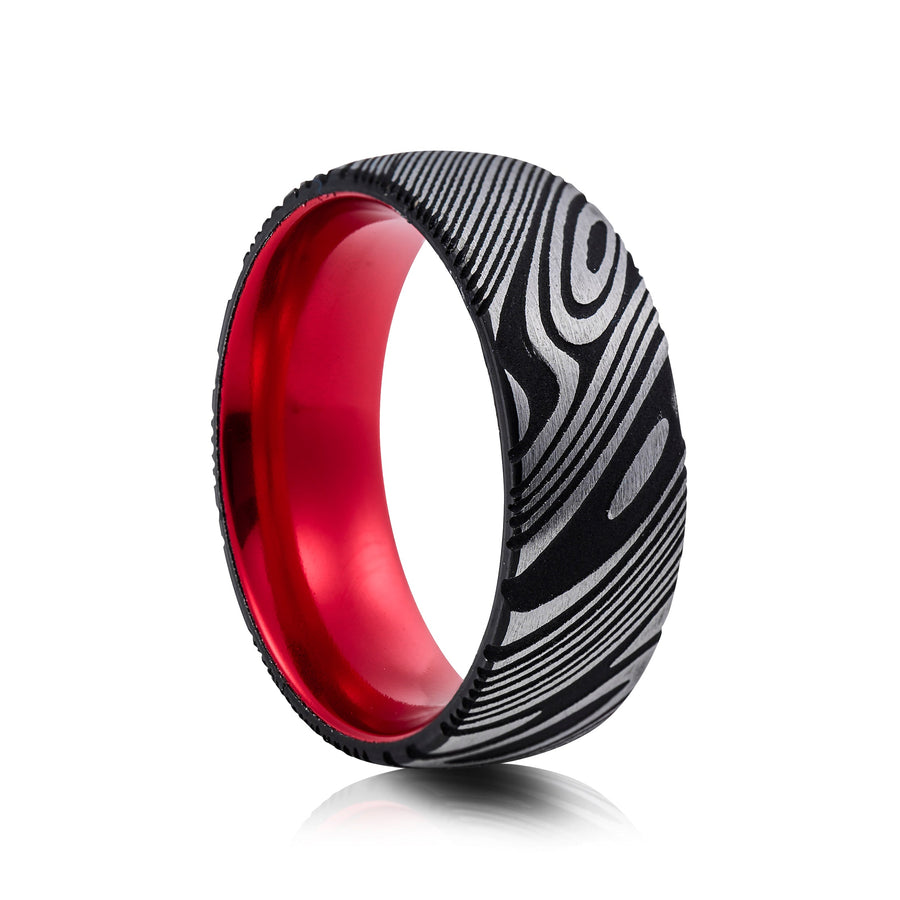8mm Black Damascus Steel Wedding Ring - UK Ring Size M