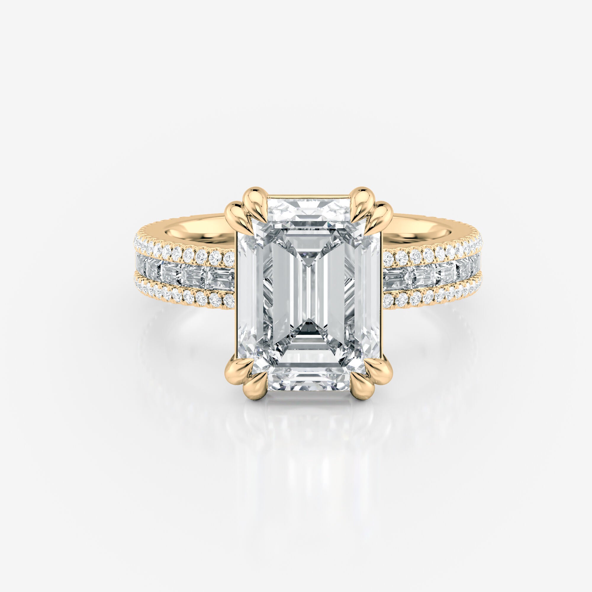 Double Four Claw Emerald Pavé Moissanite Engagement Ring 9ct yellow gold South Africa