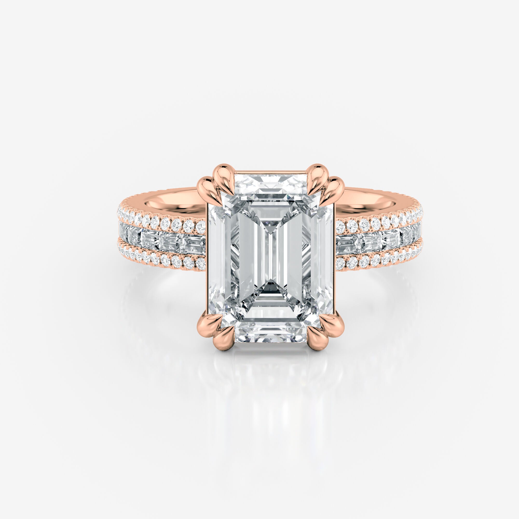 Double Four Claw Emerald Pavé Moissanite Engagement Ring 9ct rose gold South Africa