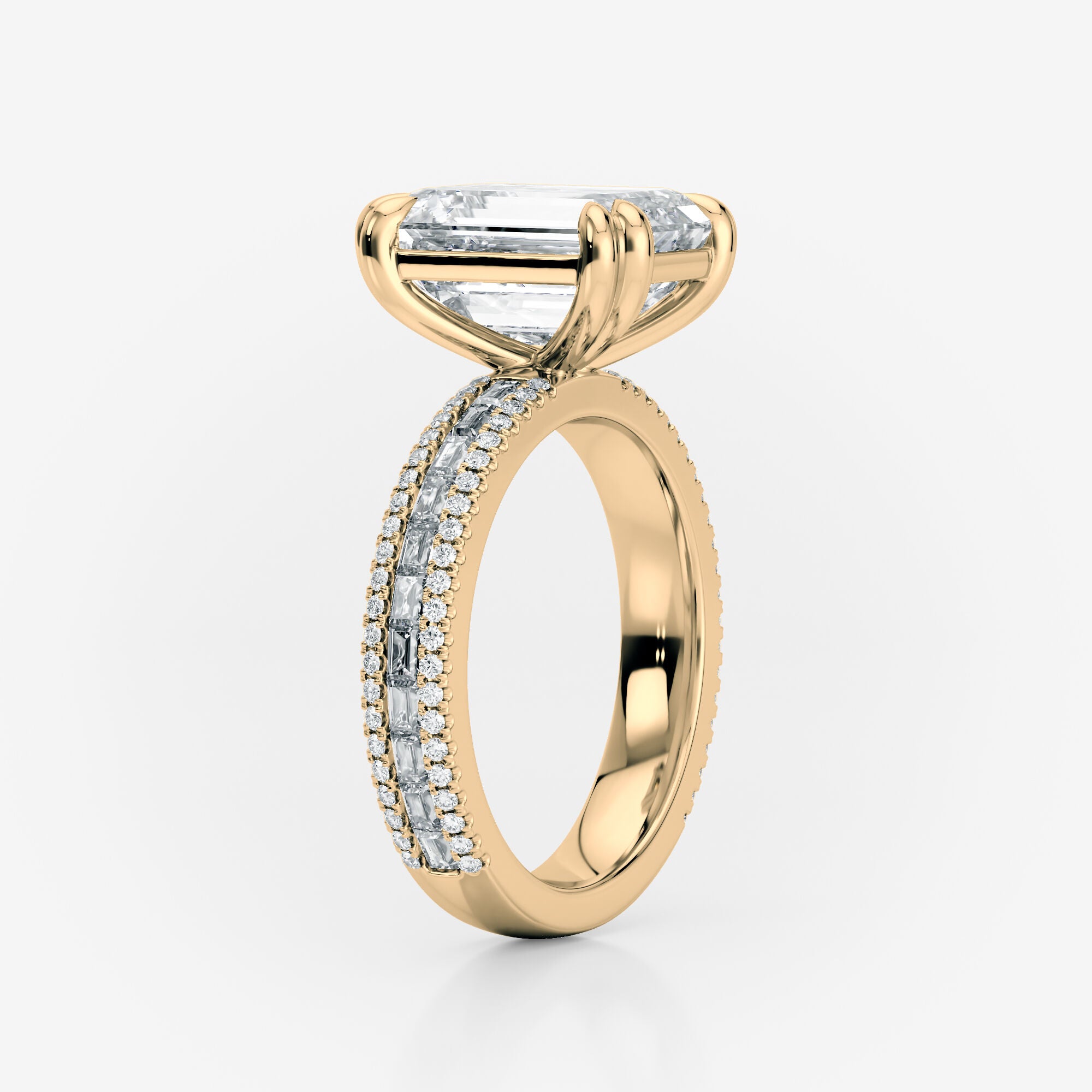 Double Four Claw Emerald Pavé Moissanite Engagement Ring side view South Africa