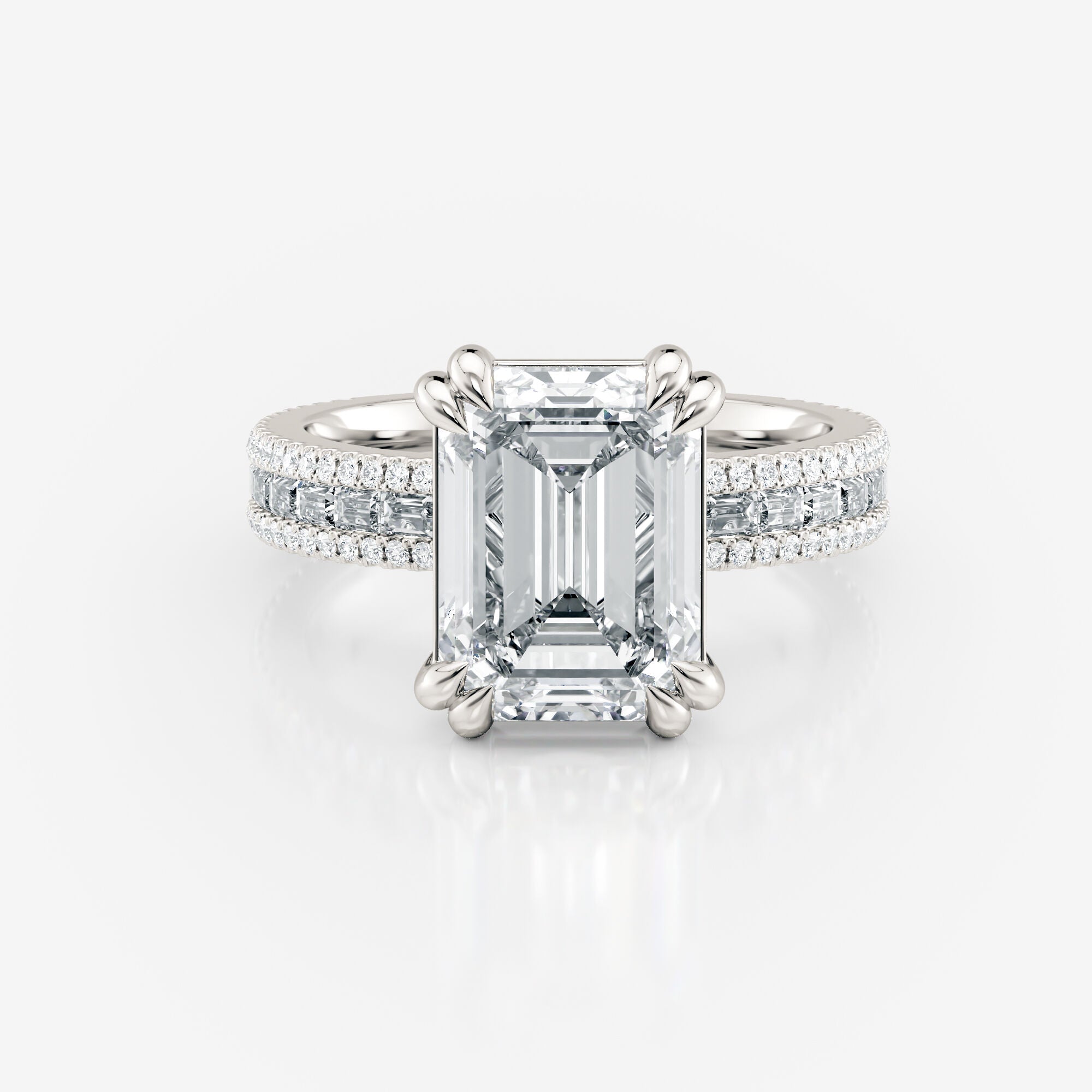 Double Four Claw Emerald Pavé Moissanite Engagement Ring 9ct white gold South Africa