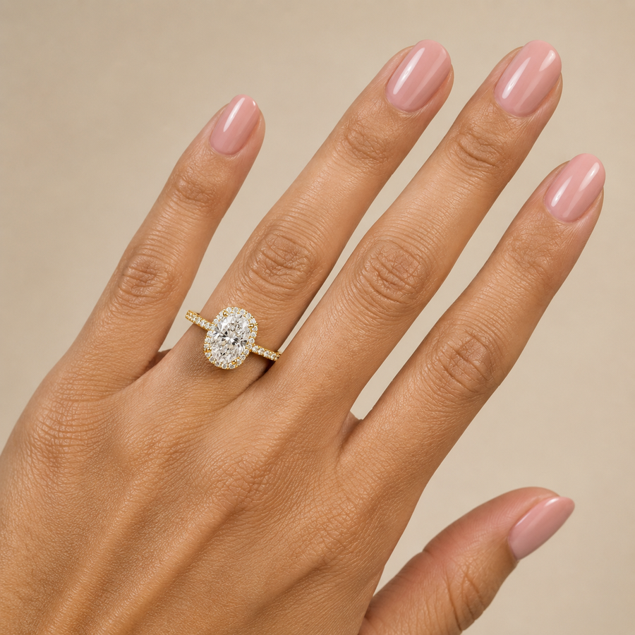 Elongated Cushion Cut Moissanite Halo Engagement Ring Yellow Gold