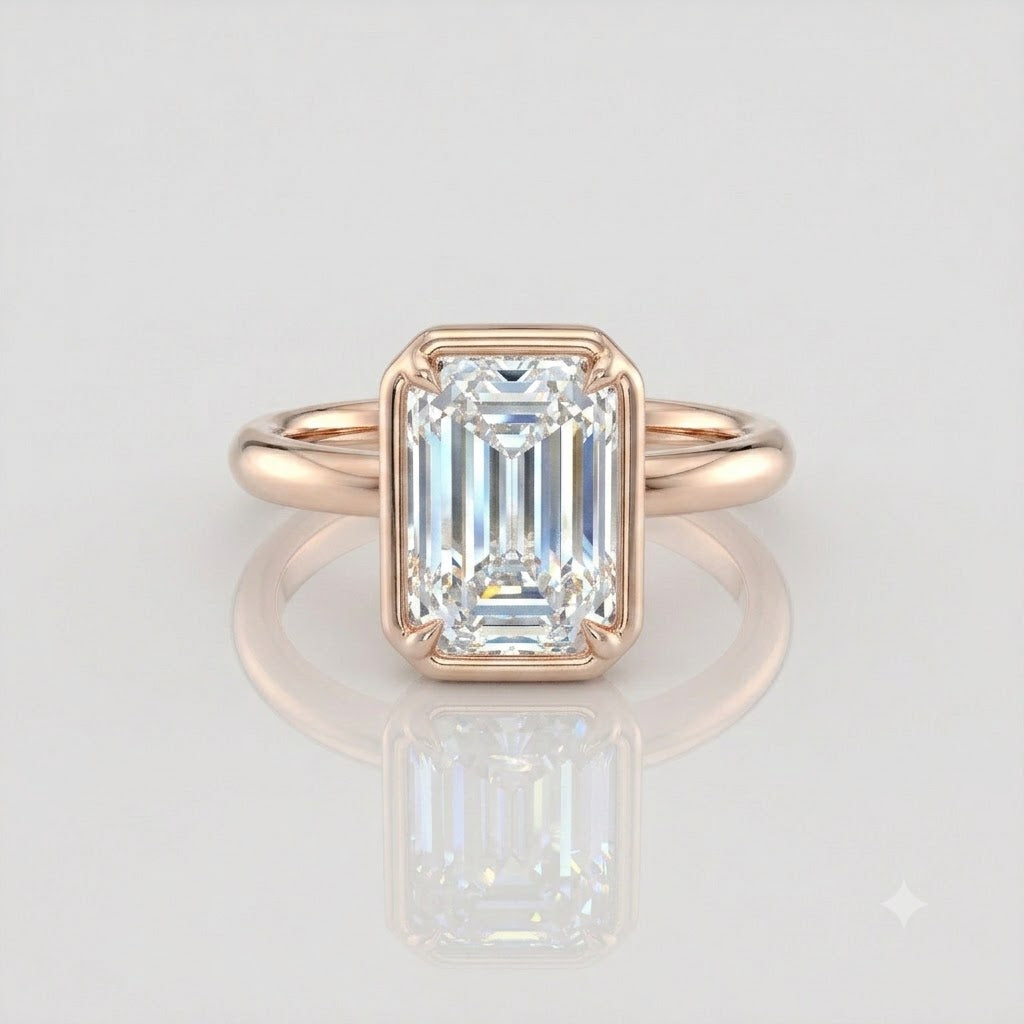 Emerald Bezel Solitaire Moissanite Engagement Ring 9ct rose gold South Africa