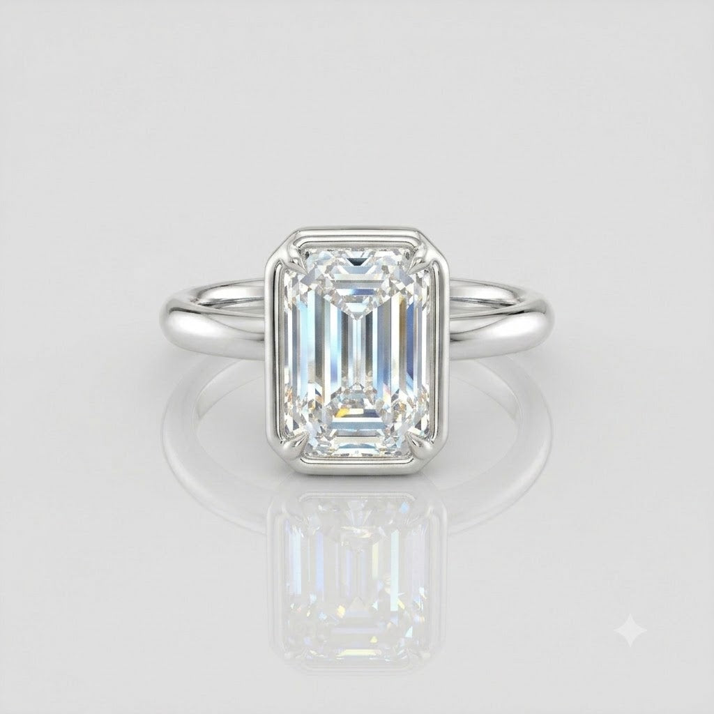 Emerald Bezel Solitaire Moissanite Engagement Ring 9ct white gold South Africa