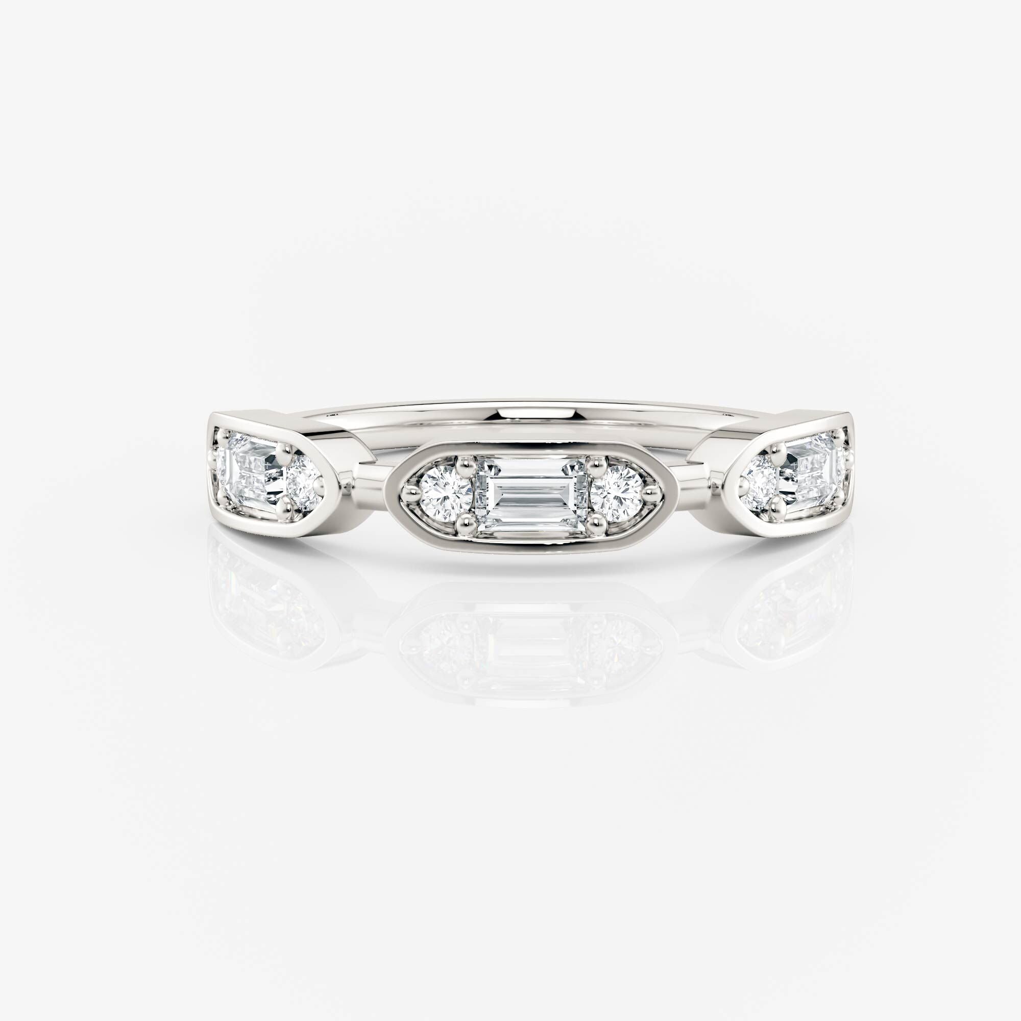 Emerald and Round Bezel Wedding Ring | Lab Diamond Wedding Rings