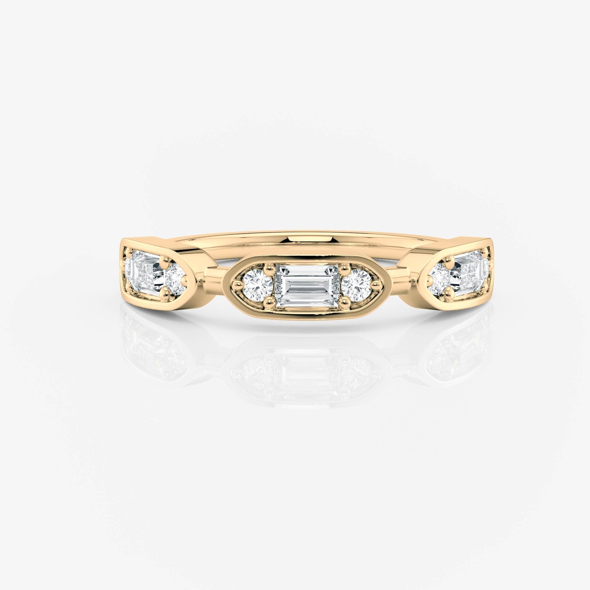 Emerald and Round Bezel Wedding Ring | Lab Diamond Wedding Rings
