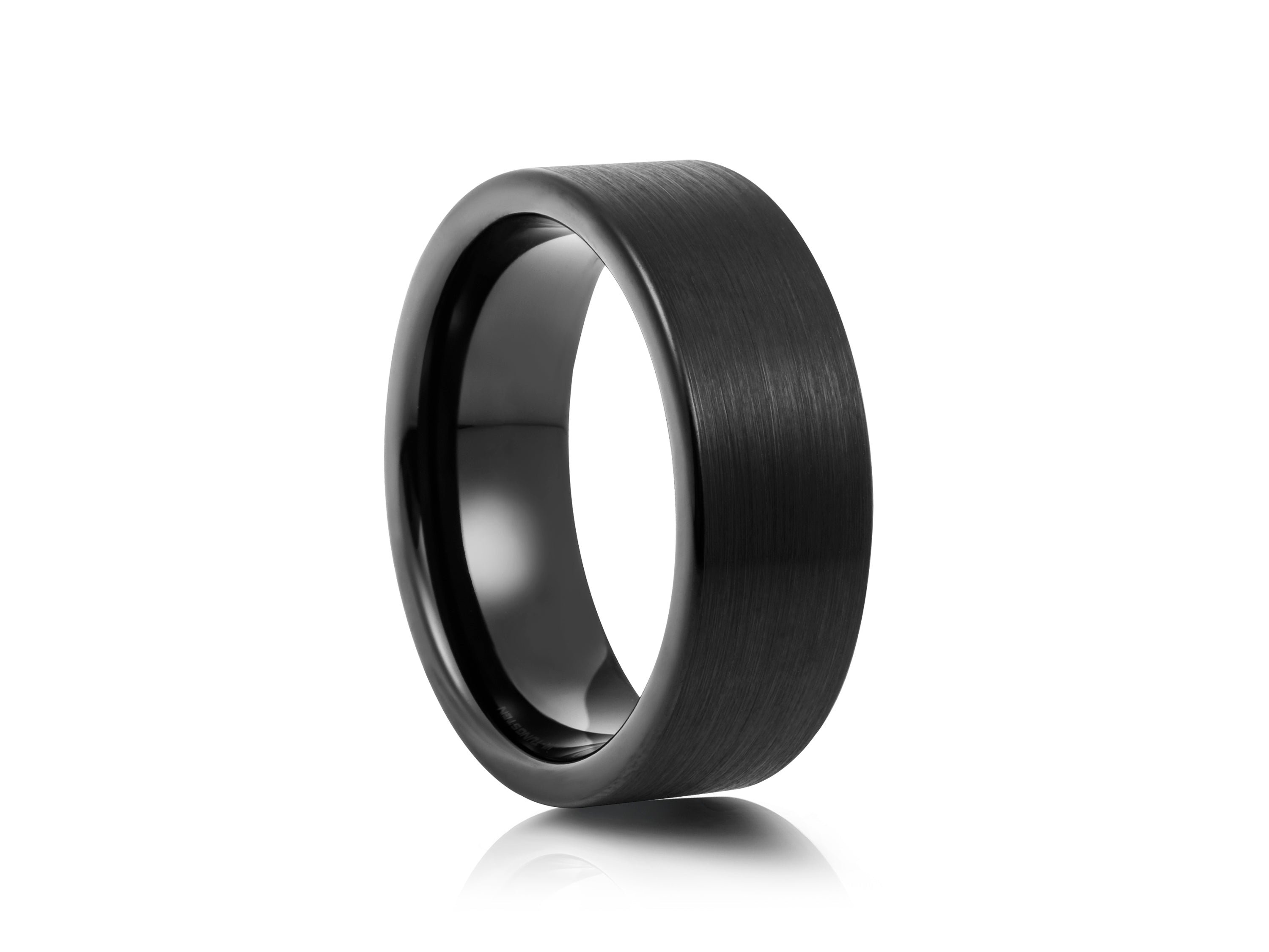 8mm Two-Tone Tungsten Ring, Brushed with Polished Centre Band - UK Ring Size M