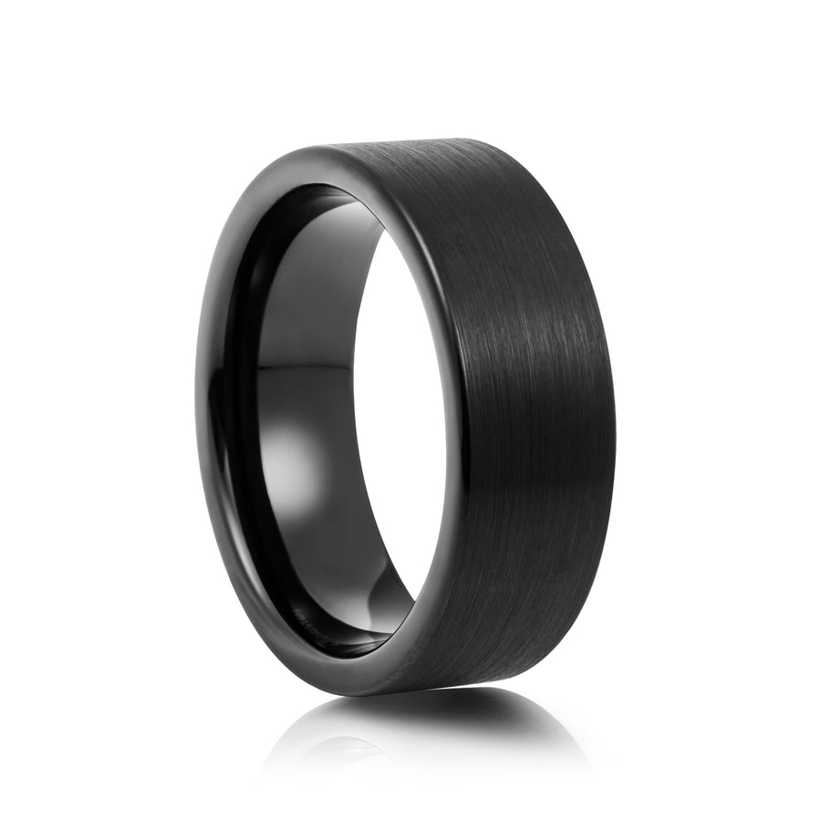8mm Two-Tone Tungsten Ring, Brushed with Polished Centre Band - UK Ring Size M