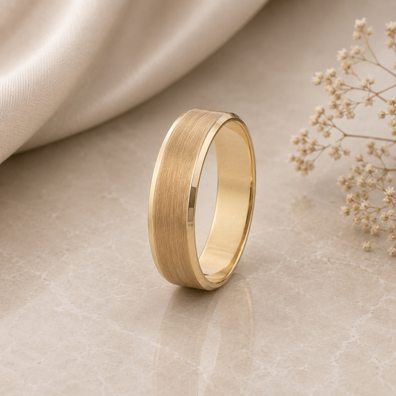 9k Gold Bevel Edge Satin Wedding Band (5mm)
