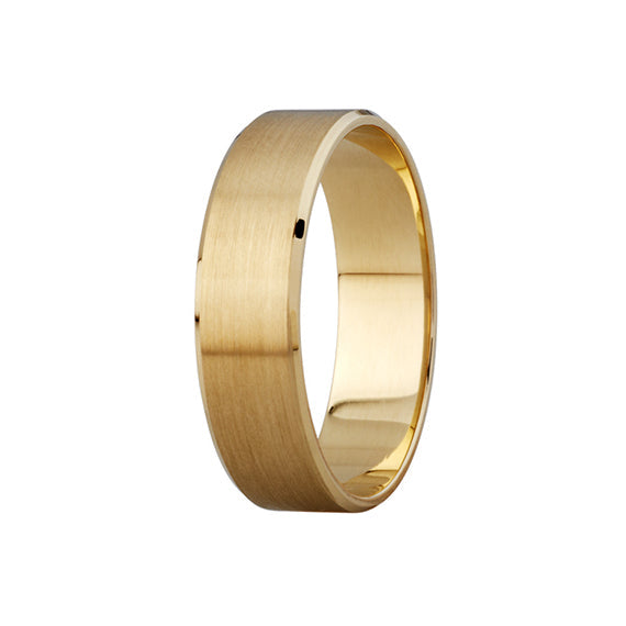 9k Gold Bevel Edge Satin Wedding Band (6mm)