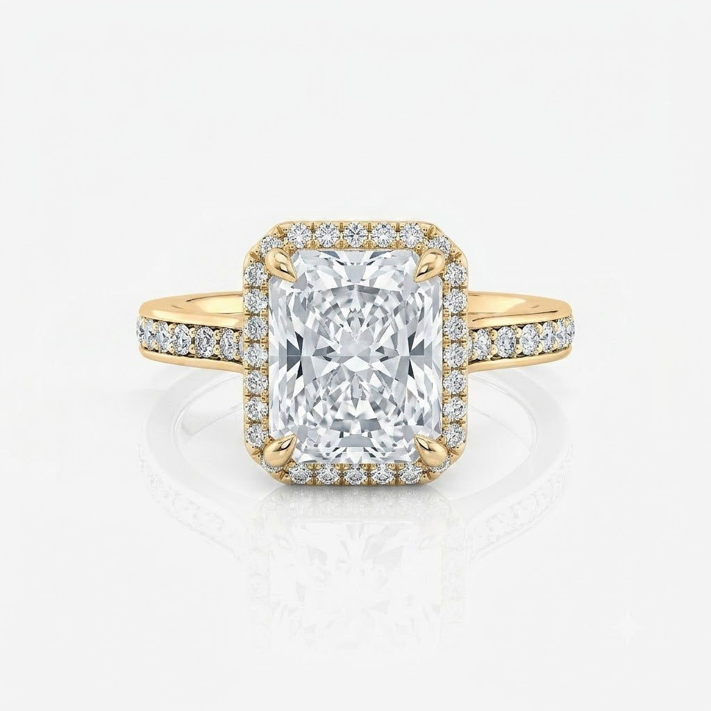Halo Pavé Radiant Cut Moissanite Engagement Ring 9ct yellow gold South Africa