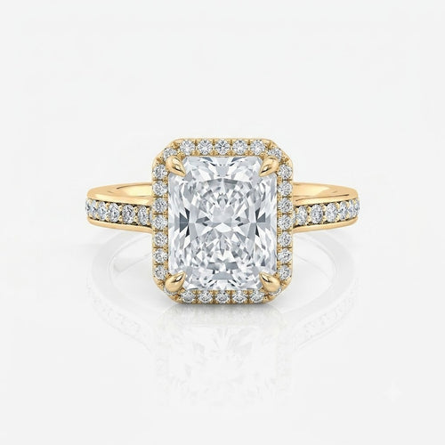 Halo Pavé Radiant Cut Moissanite Engagement Ring 9ct yellow gold South Africa