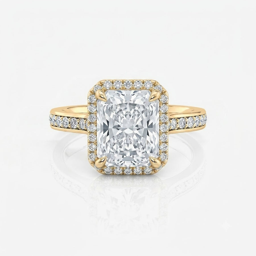 Halo Pavé Radiant Cut Moissanite Engagement Ring 9ct yellow gold South Africa